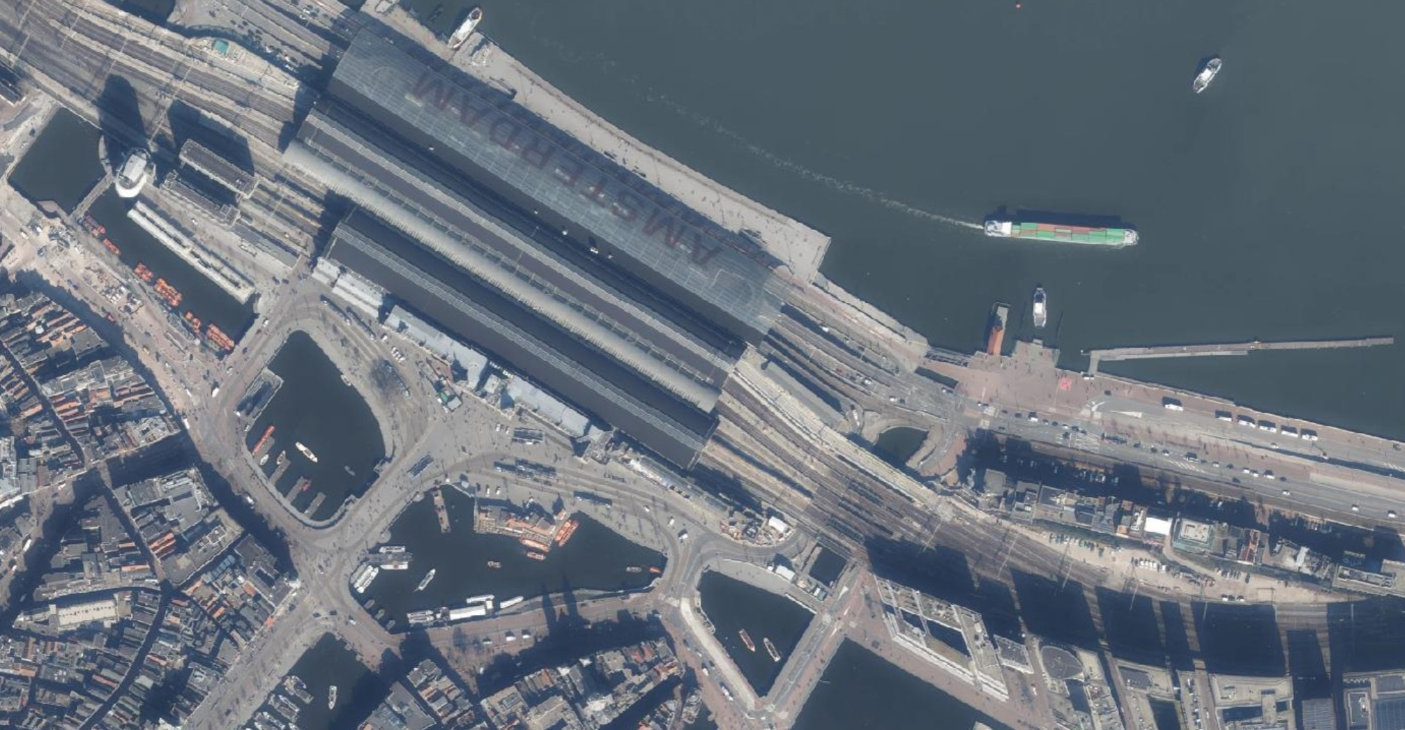 Aerial photo of Amsterdam Central Station