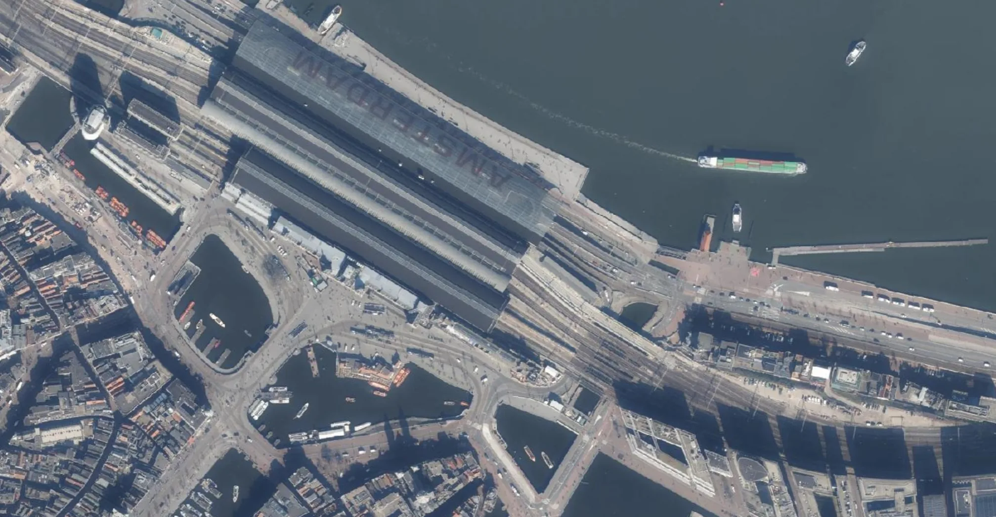 Aerial photo of Amsterdam Central Station