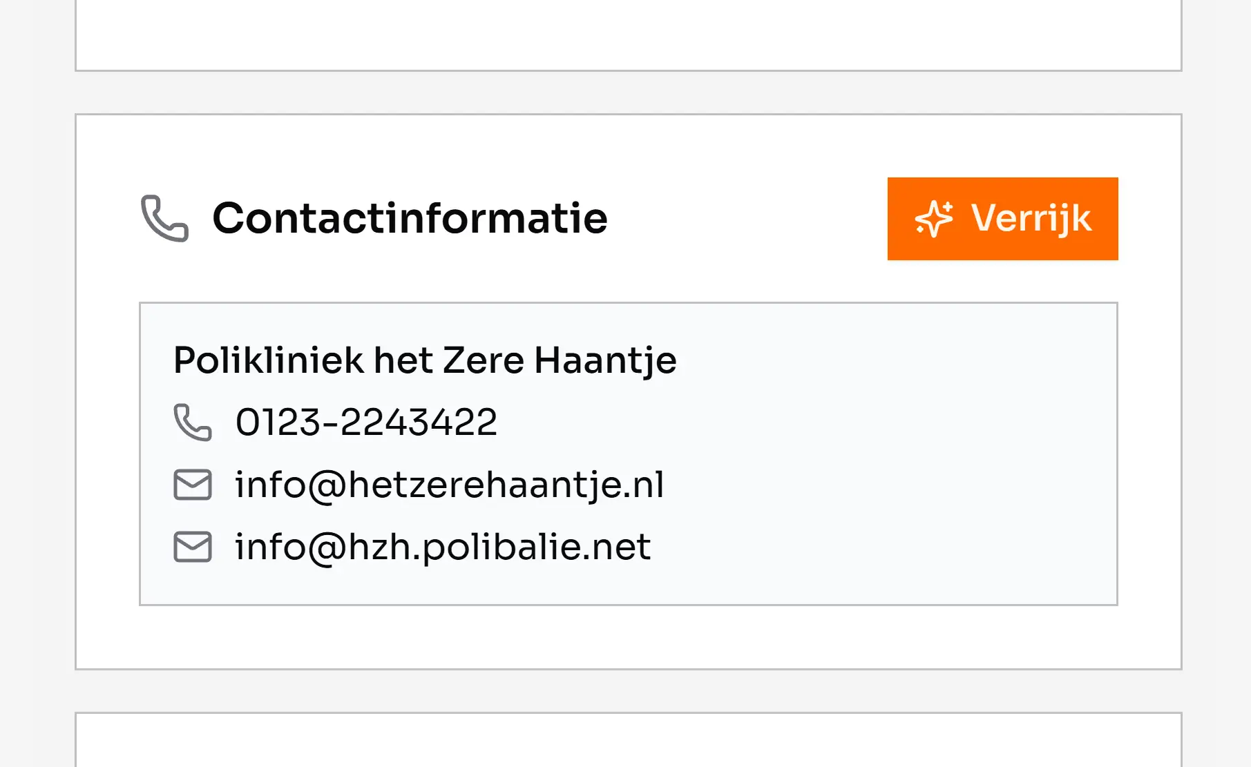 Screenshot van Revelop.ai interface met contactinformatie overzicht, waar je contactgegevens van eigenaren kan vinden en beheren.